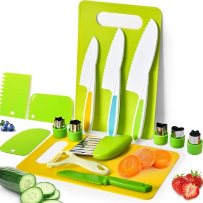 Keukengerei Set met - 13-delige messenset - Kindvriendelijke plastic keukenbenodigdheden - Geschikt voor jongens en meisjes vanaf 4 jaar- keuken- keuken accessoires (stijl C)