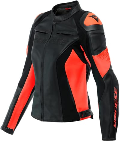 Dainese Racing 4 Leren Jas Dames Zwart Fluo Rood - Jas