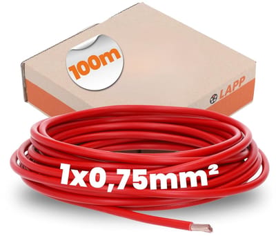 Aansluit- en bedieningskabel 1 x 0,75mm² 100m rood - Vlamvertragend en fijndradige kabel