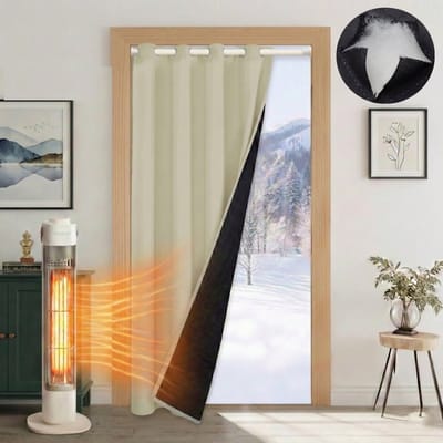 MUPOO Isolerend Verduisterend Gordijnen Kant en Klaar met Ringen 405gsm 110x203 cm - Verduisterend Thermisch Waterdicht & Winddicht - Blackout Overgordijnen voor Trappengat,Voordeur&Achterdeur -Beige-2 stuks