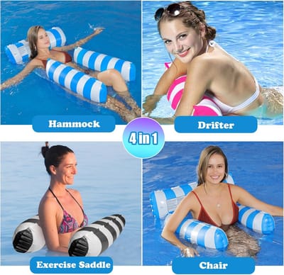 Thijox - Waterhangmat 3 Stuks, 4-in-1 Opblaasbaar Waterspeelgoed, Zwembadaccessoires, Opblaasbare Stoelen en Zwemmatras met Infloatorpomp