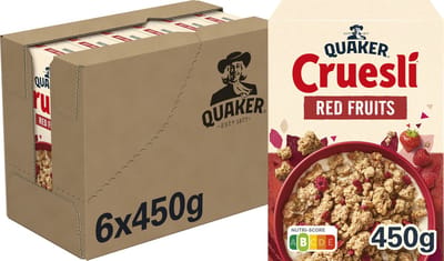 Quaker Cruesli Rode Vruchten - Ontbijtgranen - 6 x 450 gram