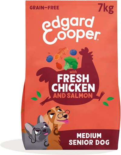 Edgard & Cooper Senior Hondenbrokken Voor Medium Honden, Verse Kip En Zalm, 7Kg, Graanvrijrecept Met Extra Glucosamine, Natuurlijke Ingrediënten, Perfecte Vezelbalans