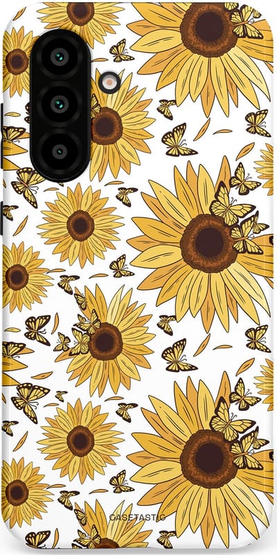 Casetastic Hoesje Geschikt voor Samsung A56 / A36 - Stijlvolle Beschermende Duo-layer Case - Zonnebloem Zomer met vlinders
