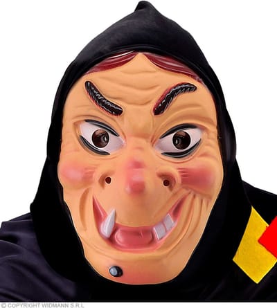 Widmann - Heks & Spider Lady & Voodoo & Duistere Religie Kostuum - Heks Hoektand Masker Met Hoofddoek Kostuum - Zwart, Beige - One Size - Halloween - Verkleedkleding