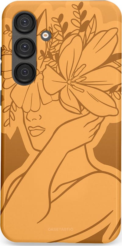 Casetastic hoesje geschikt voor Samsung Galaxy S25 Plus - Dubbellaagse bescherming - Botanische Elegantie - Fashion Case - Goud Bruin Terracotta