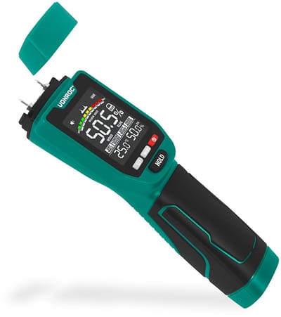 VONROC PRO Vochtmeter – Dubbele meetfunctie: invasief (met pinnen) en non-invasief (met sensor) – geschikt voor hout en bouwmaterialen - multicolor LCD scherm