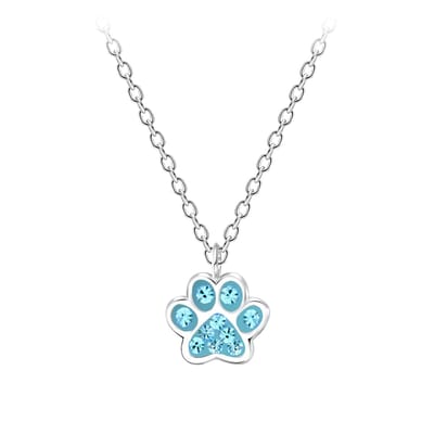Zilveren hondenpoot blauw 10 kristal kinderketting | zilver dier beer kat poot hanger ketting meisje hondepoot | Zilverana | Sterling 925 Silver (Echt zilver)