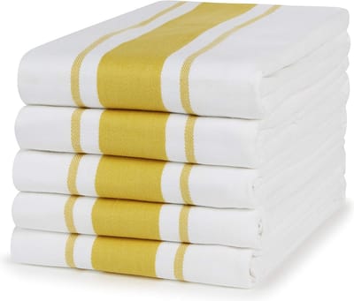 Theedoeken geblokt 100% Katoenen Set van 5 Keukenhanddoeken - Mosterd Streep Absorberende Keukendoeken 50 x 70 cm theedoeken geblokt