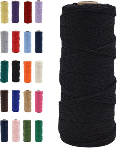 Natuurlijk Katoenen Macrame Touw van 100m, Zwart Macrame Koord voor DIY Creaties, Ambachtelijke Projecten en Cadeauverpakking