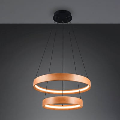 Trio Lighting LED hanglamp Lynwood, Ø 60 cm, houtkleurig, hout, 2-lamps.