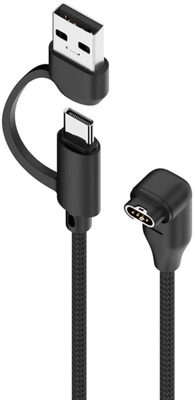 2 IN 1 USB + USB-C oplader oplaadkabel met haakse hoek - geschikt voor Garmin Fenix 5 / 5S / 5S Plus / 5X / 5X Plus / 6 / 6S / 6X / 7 / 7S / 7S Pro / 7X / 7X Pro / 8 / E - 1 meter - zwart