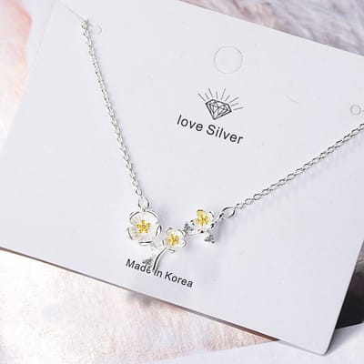 Collier avec pendentif en forme de fleur de cerisier en argent sterling 925, bijoux de fête, de mariage, cadeaux pour amoureux, S-N338 40cm add 3.5cm white