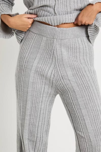 boohoo Dames Zachte mix ribgebreide wijde broek | Silver | Maat: Small