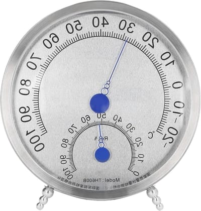 Analoge Hygrometer Thermometer - Meetinstrument Luchtvochtigheid Temperatuur - Omgeving Monitoren - Waterdicht Metalen Design - 13 cm Diameter - Zilver