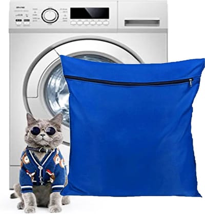 Honden- en kattenwaszak voor het wassen van huisdierbedekking en dekens, voorkomt verstopping van de wasmachine, ideaal voor dierenharen en beddengoed (Blauw)
