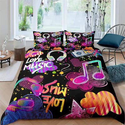 Muzieknoot Dekbedovertrek Muziekschrift Droomthema Blauw Zwart Overtrek voor Tienerjongens Kindermeisjes Cadeau Beddengoedset Dekbedovertrek Decor 140x210cm 2pcs