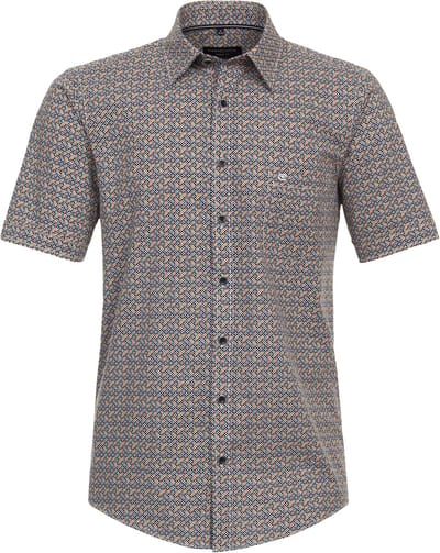 CASA MODA Sport casual fit overhemd - korte mouw - popeline - geel dessin