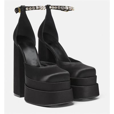 Dames Pumps Nieuwe Sexy Chunky Hoge Hakken Platform Jurk Schoenen Feest Bruiloft Schoenen Gesp Strass Maat 43 38 black