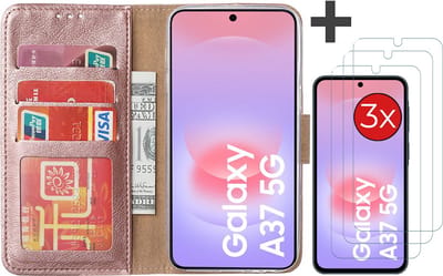 Hoesje met 3 Stuks Screenprotectors Geschikt voor Samsung Galaxy A37 – Arara bookcase met pasjeshouder - Rosegoud
