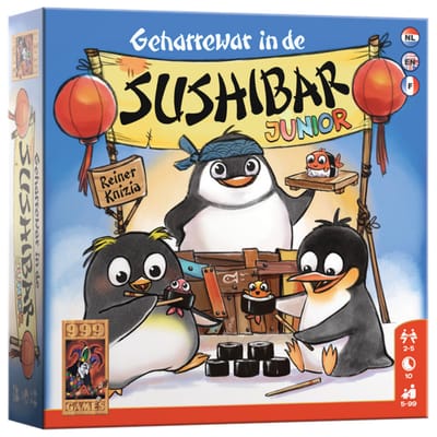 999 Games - Geharrewar in de Sushibar Junior - Dobbelspel - Snel dobbelspel voor het hele gezin - Gezelschapsspel - Familiespel - Klein cadeautje - bevat spelregels in NL en EN en FR