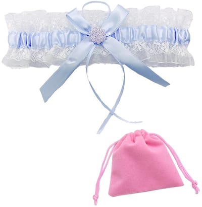Dailygoody - Kousenband van blauwe kant - Bruiloftskousenband - Elegante strass-steentjes - Lichtblauw - Bruiloftaccessoire - Uniek ontwerp - Voor bru...