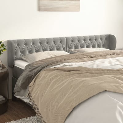 vidaXL - Hoofdbord - met - randen - 183x23x78/88 - cm - fluweel - lichtgrijs