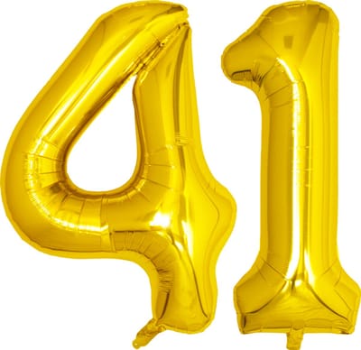 Folie Ballon Cijfer 41 Jaar Goud Verjaardag Versiering Helium Cijfer Ballonnen Feest versiering Met Rietje - 86Cm