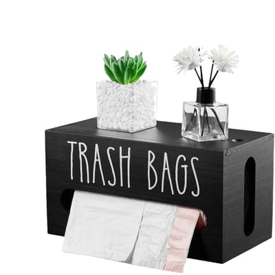 Afvalzakken Dispenser - Opbergcontainer Houder - Afval Beheer - Massief Hout - 29 cm Lengte - Zwart