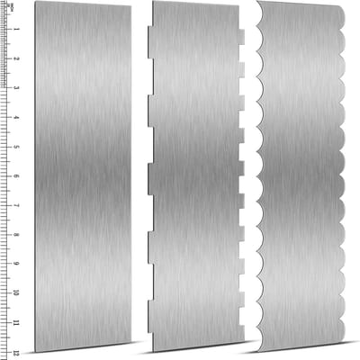 3 Delige Set Roestvrijstalen Taartkrabber met Patroonrand – 30 cm Cake Smoother voor Buttercream en Mousse