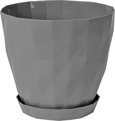1+1 Sierpot grijs Kristal design Rond antraciet orchidee bloempot met schaal kruidenpot Ø 14 cm