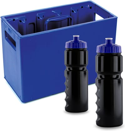 Bidonkrat met bidons - 10 bidons met krat - Bidons 750 ml - Bidonkrat blauw - Ciclón Sports