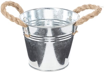 Glanzende metalen emmer met touwgrepen, Ø12 cm