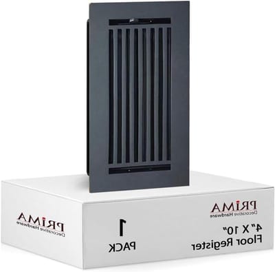 Vloerregister Aluminium - Ventilatie rooster - Luchtstroom Regelen - Afneembare Metalen Demper - 4 x 10 Inch - Zwart Mat