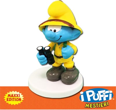 Smurf met verrekijker - De smurfen - Plastic verzamelfiguurtje op rondje - 9 cm