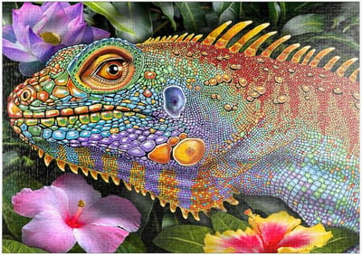 Legpuzzel Kleurrijke Leguaan - Mozaïek Tropisch - Ontspanning Thuis - Hoge Resolutie Print - 1000 Stukjes - Multicolor