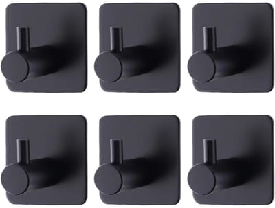 TOVBMUP Handdoekhaken - 6-pack - Zelfklevende wandhaken - Zelfklevende haken - Geen boren nodig - Metaal - Geschikt voor badkamer, toilet, keuken, kantoor - Zwart