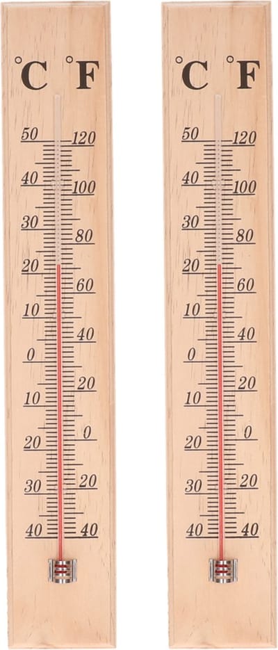 Thermometer - 2x - voor binnen en buiten - hout - 40 x 7 cm - Celsius/Fahrenheit