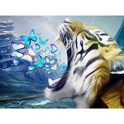 Diamond Painting Cross Stitch Fantasy Tiger Diamond Mozaïek Dierenborduurwerk 20X30CM gray