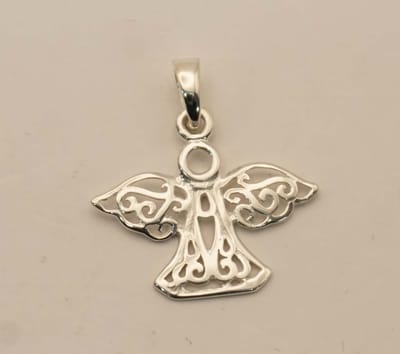 Zilveren hanger engeltje met siertekens - sterling zilveren hanger van een klein sierlijke engeltje - hangertje voor aan halsketting engel - prachtige 925 zilveren kettinghanger van een engel - silver pendant angel