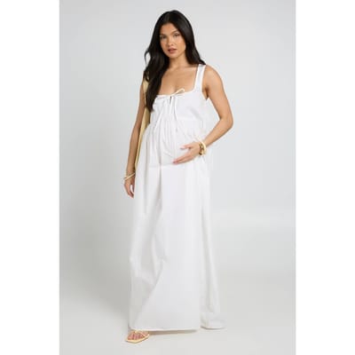 boohoo Dames Zwangerschaps Maxi Jurk Met Strikdetail Vooraan | Wit | Maat: 40