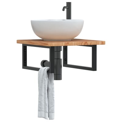 vidaXL - Badkamer - wandschap - staal - en - massief - eikenhout