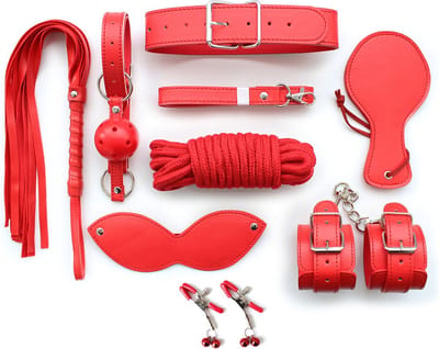 Fixxx - BDSM Set - 9 delen - PU-Leer - Rood