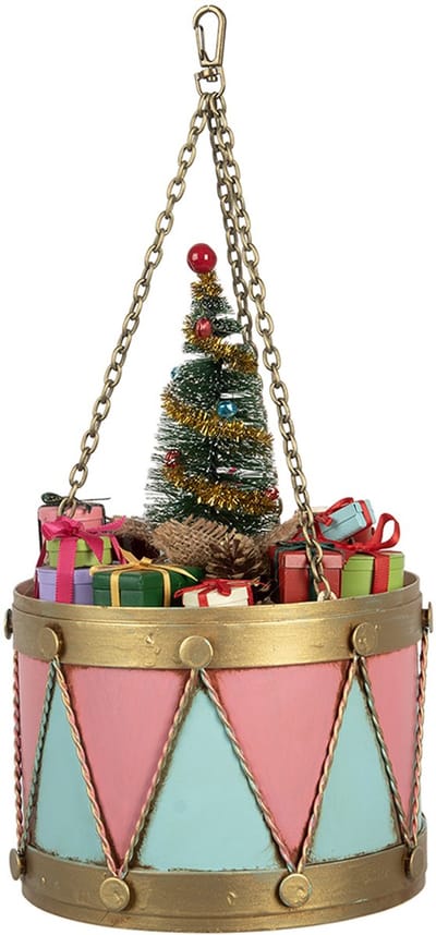 Clayre & Eef Decoratie Beeld Trommel Ø 17x25/37 cm Roze Blauw Metaal