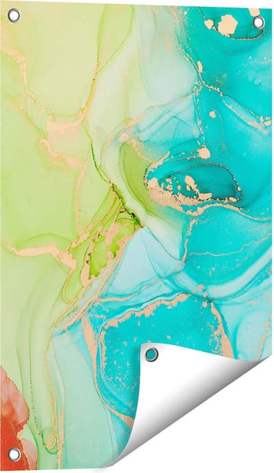 Gards Tuinposter Abstracte Kunst - Kleurrijke Marmer - 40x60 cm - Tuindoek - Tuindecoratie - Wanddecoratie buiten - Tuinschilderij