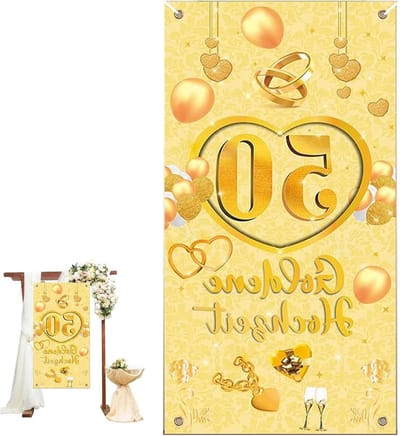 Grote Zwarte en Gouden Banner voor 50 Jaar Huwelijksjubileum, Perfect voor Binnen en Buiten, 180 x 90 cm, Hoogwaardige Polyester, Feestdecoratie, Jubileumdecoratie, Huwelijksdag Decoratie