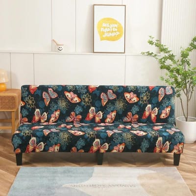 Housse de futon sans accoudoirs Housse de canapé pliable extensible élastique Protecteur de meubles de canapé pour canapé-lit futon pliable sans accoudoirs M 155-185cm black