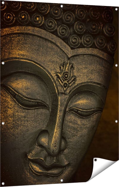 Gards Tuinposter Boeddha Beeld met Wierook - 90x120 cm - Tuindoek - Tuindecoratie - Wanddecoratie buiten - Tuinschilderij