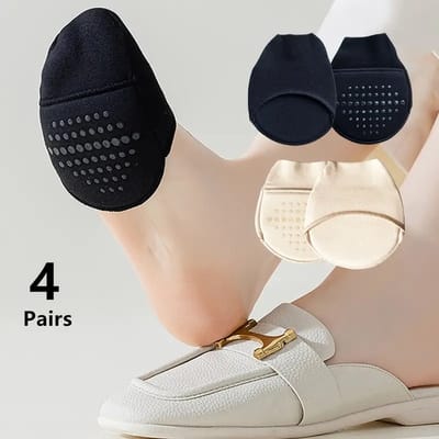 4 Paar Zachte Anti-Slip Onzichtbare Halve Hak Sokken voor Dames, Geschikt voor Hoge Hakken en Sportschoenen