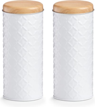 Zeller voorraad/bewaar blik voor koffiepads - 2x - wit - 18 x 7,5 cm - 1 liter - opbergblik